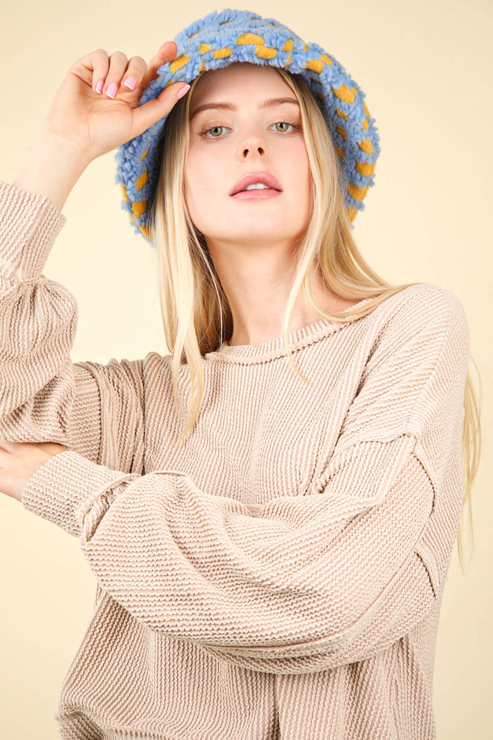 Two Tone Otto Ribbed Oversized Soft Comfy Knit Top: Oatmeal - Image 2