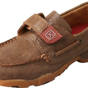 Twisted X Unisex Handcrafted Leather Driving Moc Boat Shoe for Little Kid/Big Kid