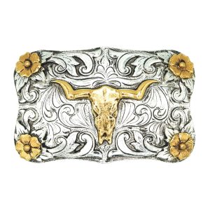 Deer Skull with Classic Flowers Buckle