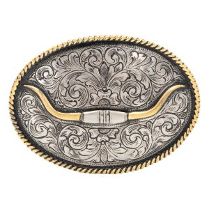 Oval Longhorn Horns with Rope Edge Buckle