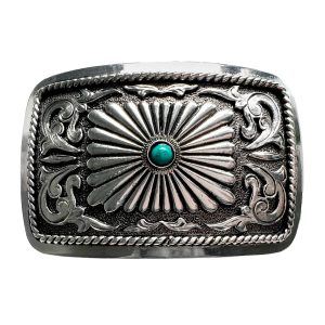 Rectangular Concho with Turquoise Bead Buckle