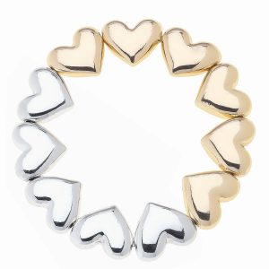 Tabitha Double Heart Stretch Bracelet in Shiny Two Tone