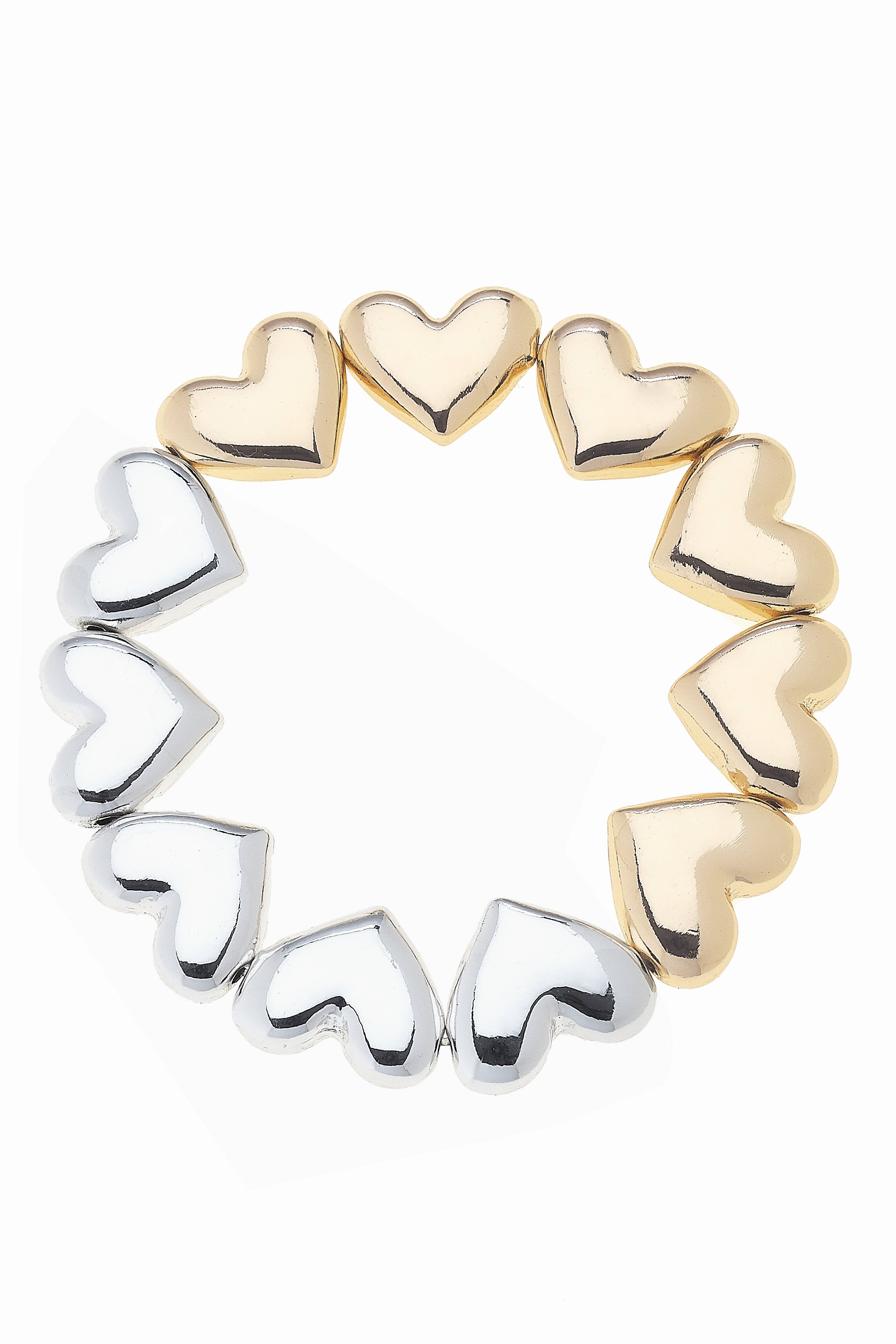 Tabitha Double Heart Stretch Bracelet in Shiny Two Tone