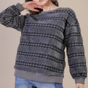 Oversized Textured Fleece Sweater - Grey
