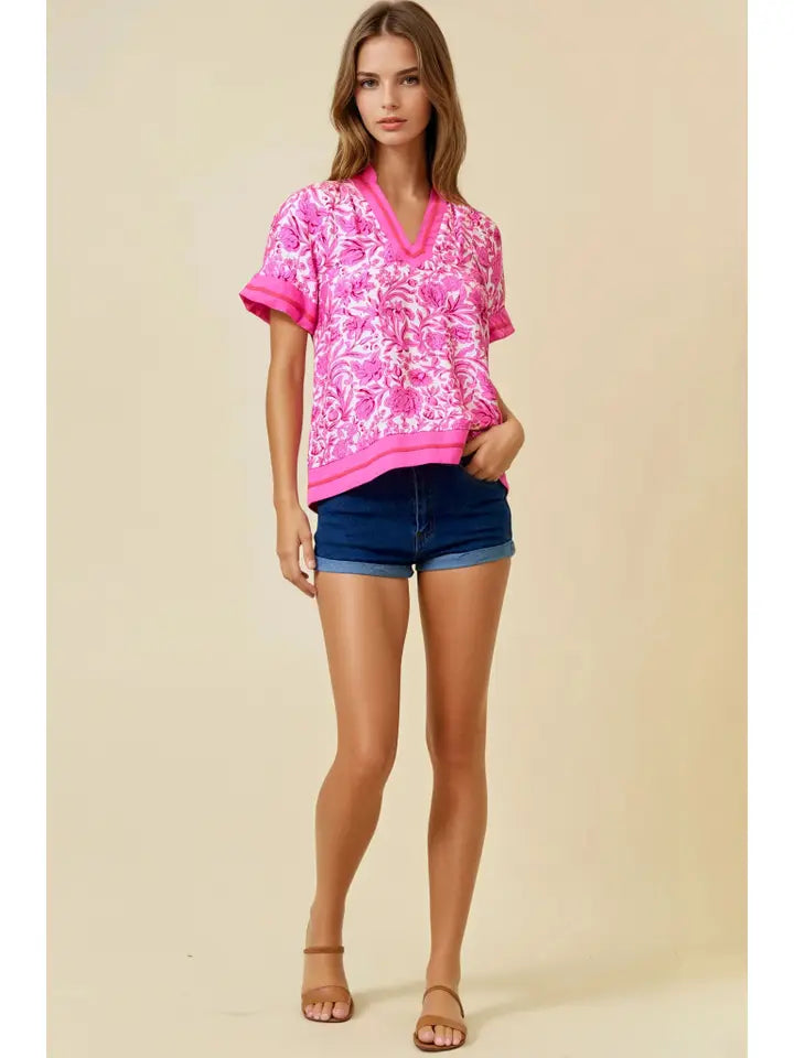 Floral Printed Ruffle Tiered Top - Pink