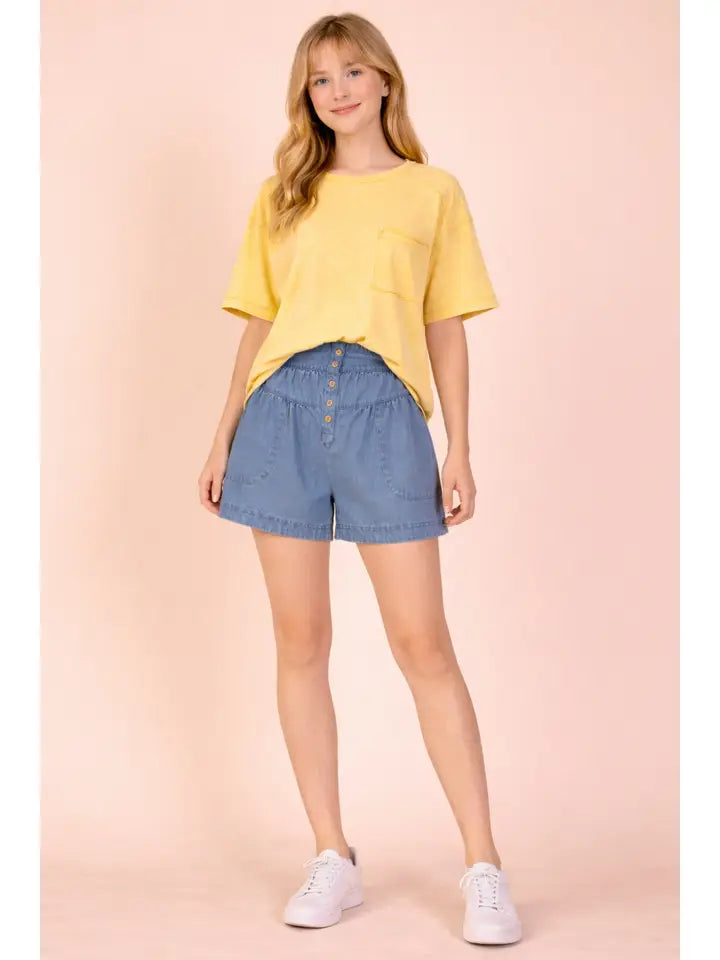 Mineral Washed Pocket Tee - Yellow