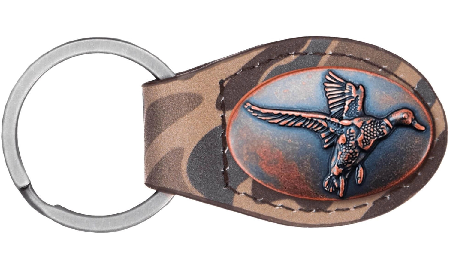 Brown Old School Camo Leather Key Fob - Mallard Concho