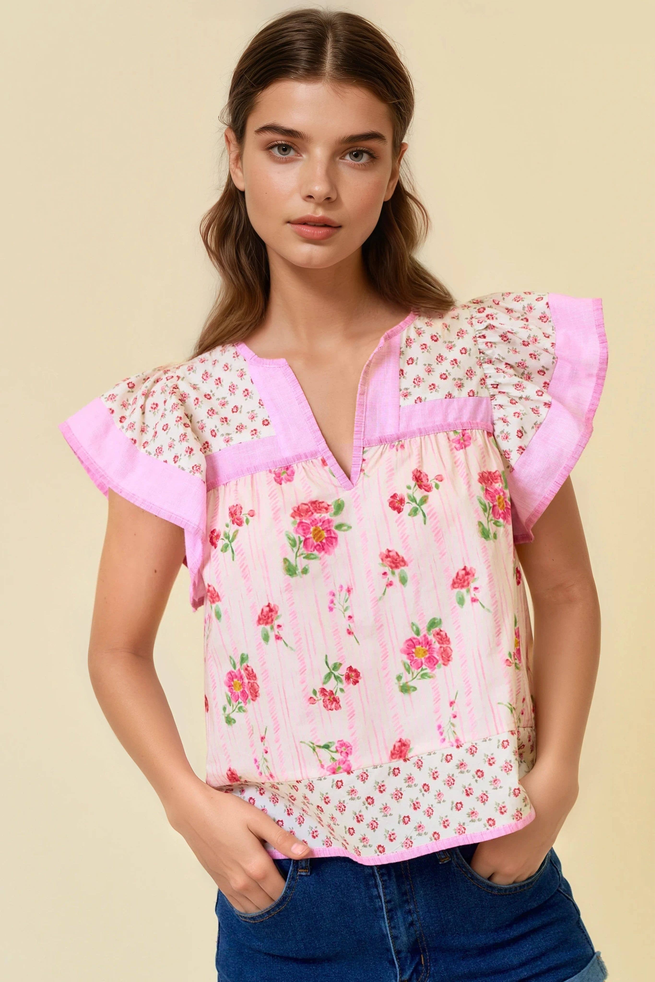 Flutter Sleeve Top - Pink