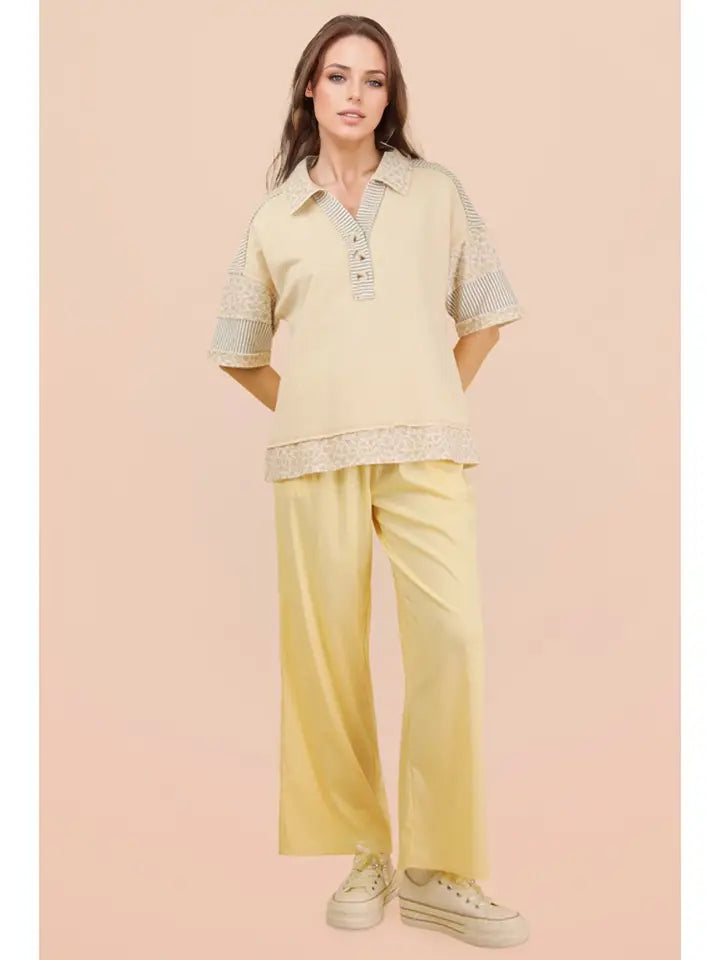 Oversized Collard Knit Top - Natural