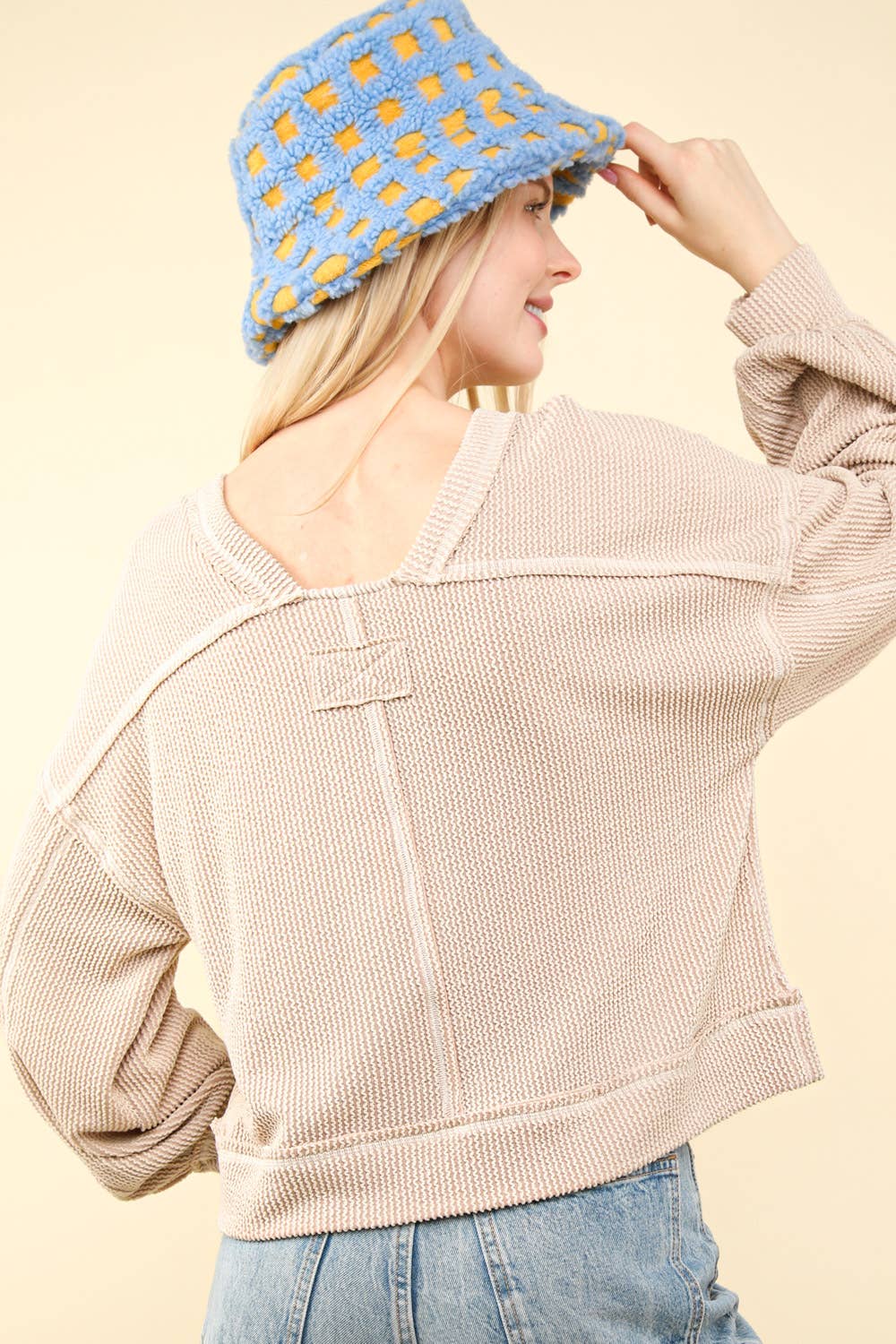 Two Tone Otto Ribbed Oversized Soft Comfy Knit Top: Oatmeal - Image 4