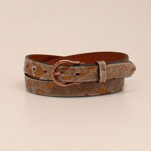 Ariat Ladies' 1" Brass Metallic Calf Hair Tan Belt