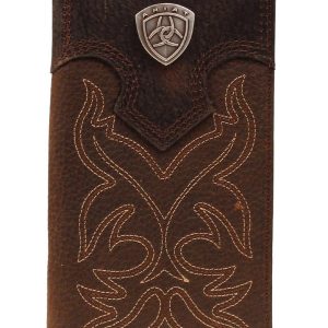 Ariat Brown with Brown Overlay Boot Stitch & Shield Leather Checkbook / Rodeo Wallet