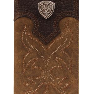 Ariat Brown Distressed Leather Rodeo Wallet with Shield Logo