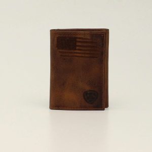 Ariat Men's Brown Distressed USA Flag Tri-Fold Wallet