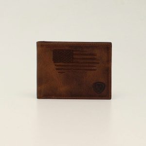 Ariat Men's Brown USA Flag Leather Bi-Fold Wallet