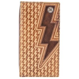 "Zemi" Tan Basket Weave w/ Brown Lightning Bolt Rodeo Wallet