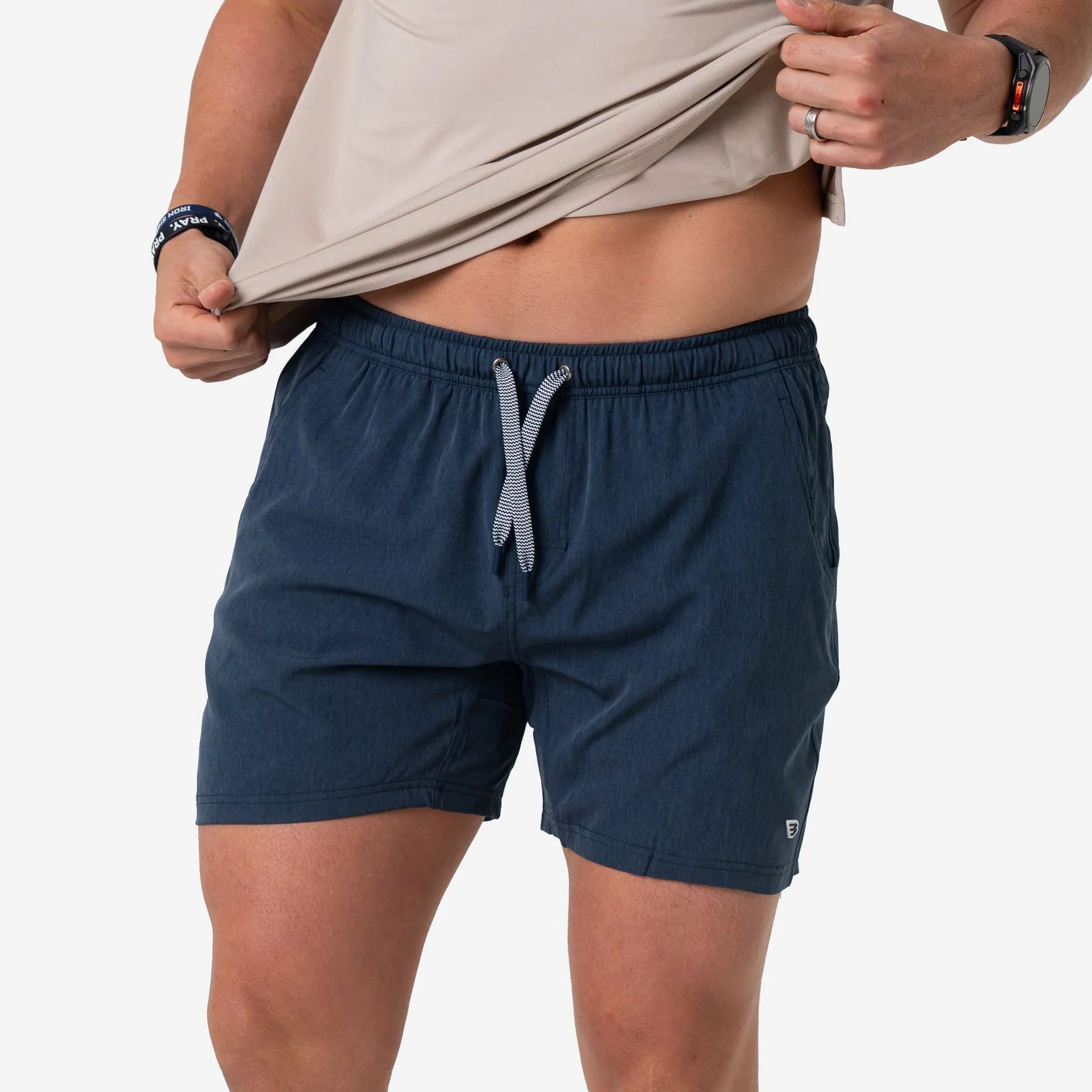 5.5" Athletic Short - Heather Navy - American Flag Liner