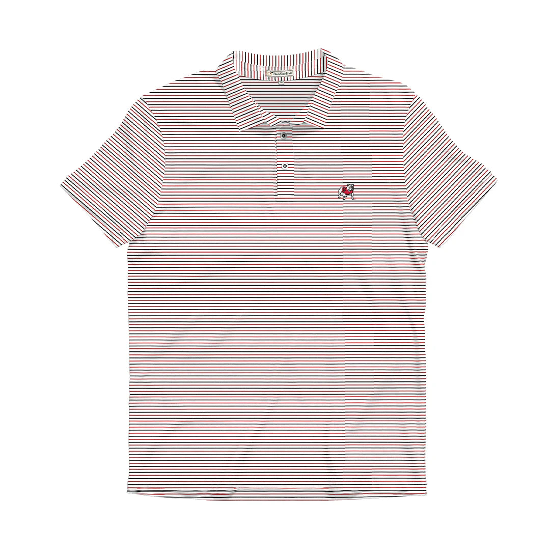 UGA Standing Dawg White, Red & Black Beech Stripe Polo