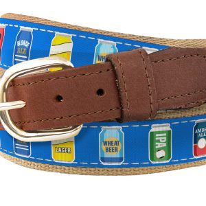 Ribbon Belt - Blue Beer Cans