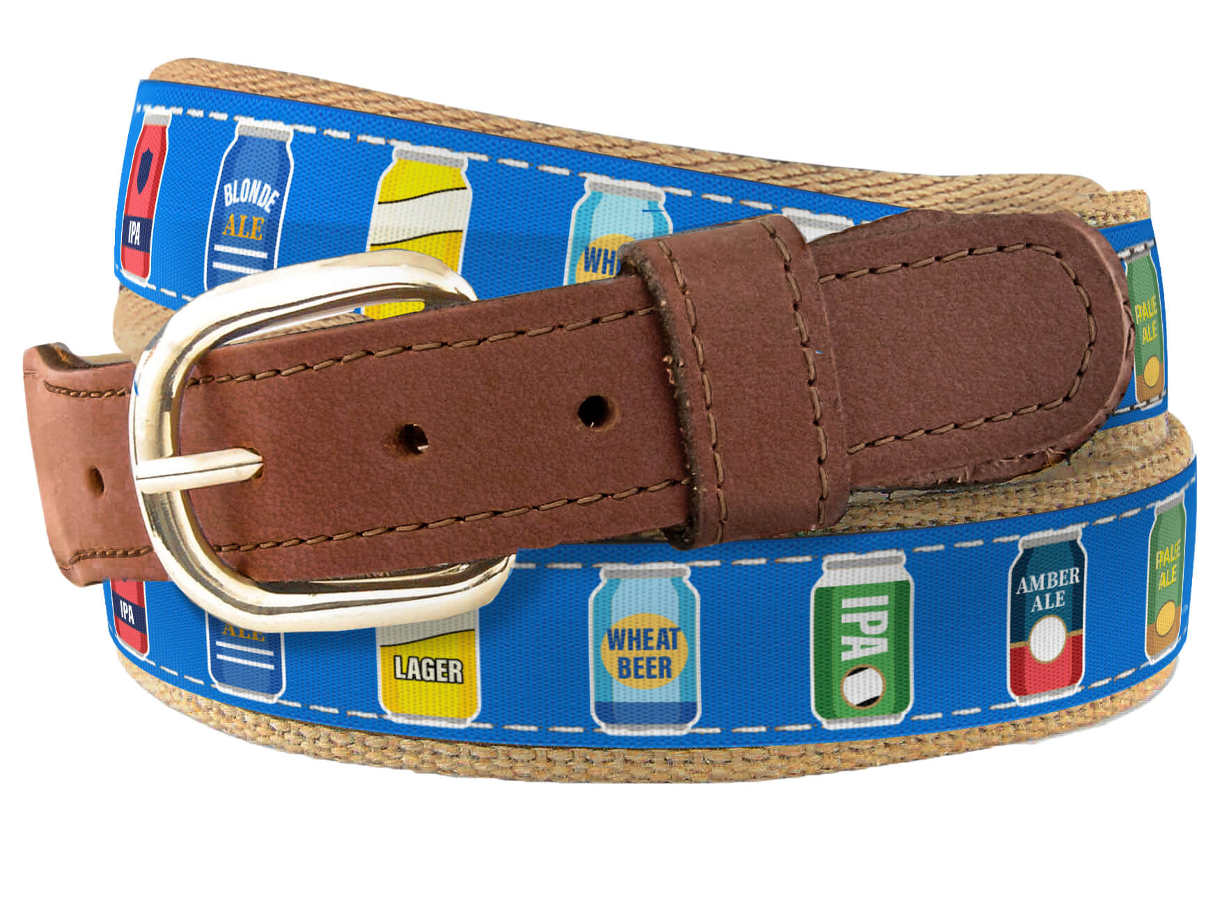 Ribbon Belt - Blue Beer Cans