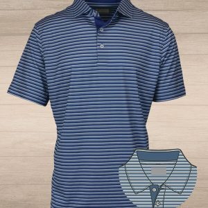 Miller Stripe Performance Polo – Blues & Tan