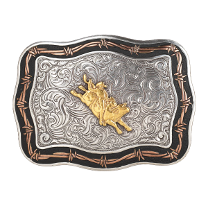 Silver/Gold Bucking Bronco Rectangle Belt Buckle