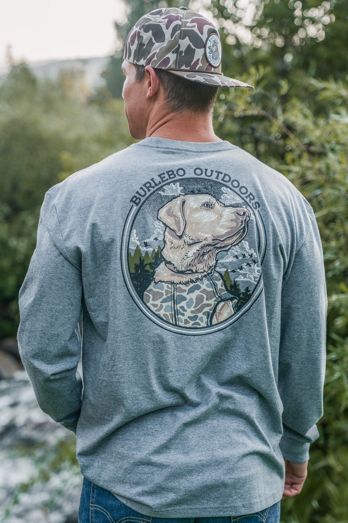 Camo Hunting Dog LS - Dark Heather Grey