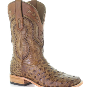 Men's Ostrich Overlay Woven Square Toe