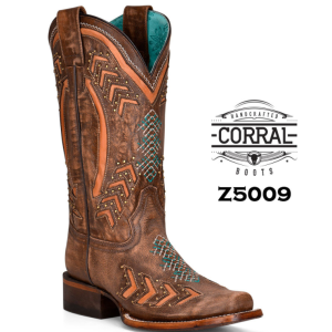 Brown Laser Embroidery with Studs Square Toe