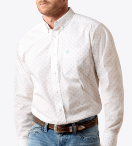 MNS Wrinkle Free Barlow Classic Fit Shirt - White GEO Print