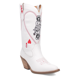 Queen A Hearts Leather Boot - White