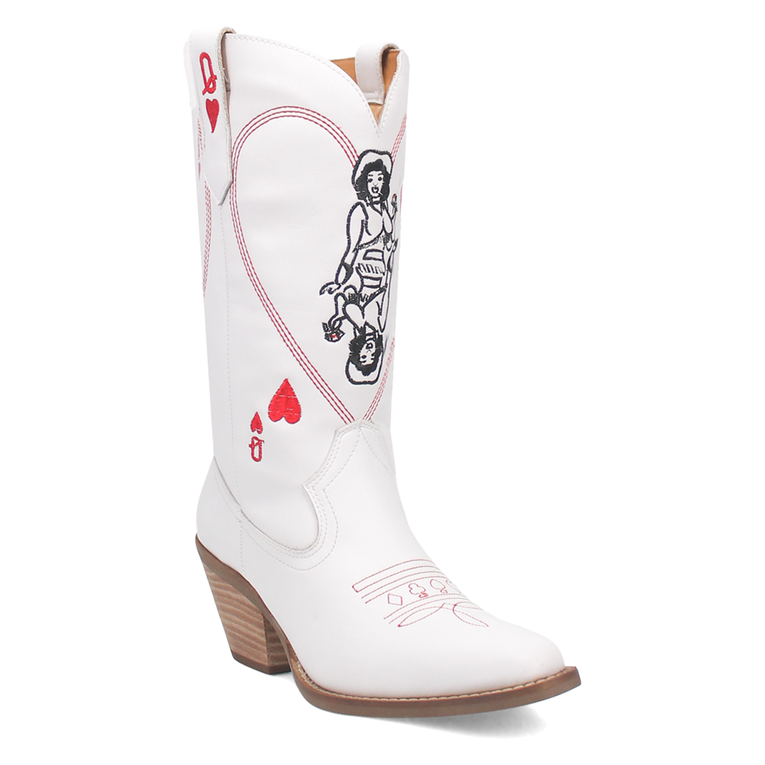 Queen A Hearts Leather Boot - White
