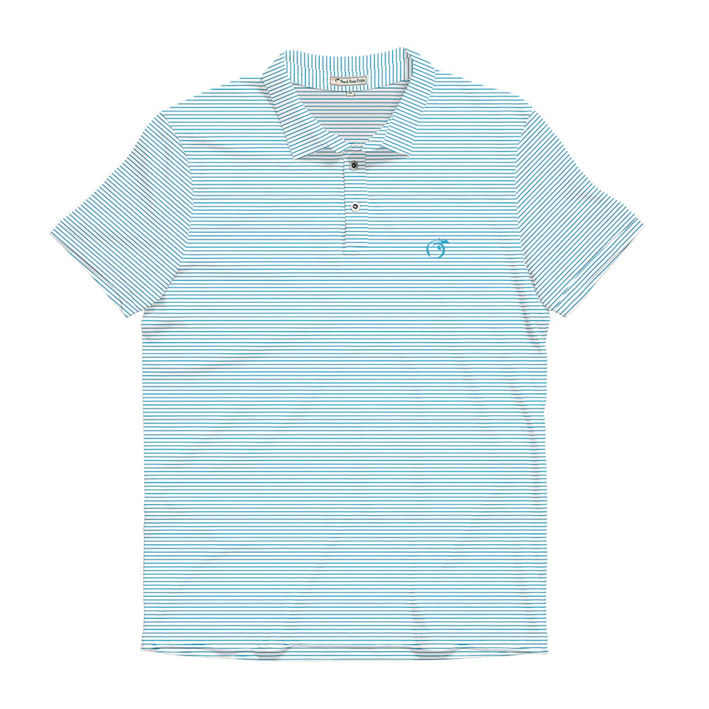 Horizon Blue & White Heathered Drift Stripe Performance Polo