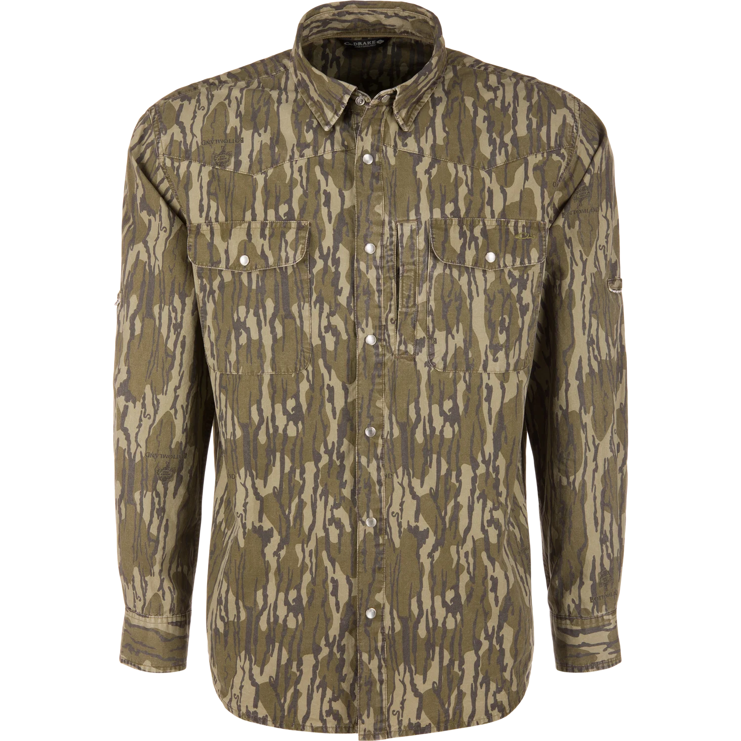 Cinco Ranch Western Solid Acid Wash Long Sleeve Shirt - Mossy Oak Bottomland