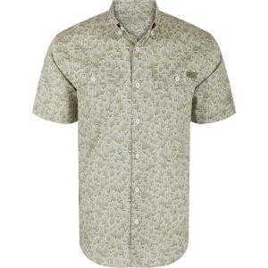 The Cotton SS Shirt Marsh Print - Timber Wolf/Burnt Olive