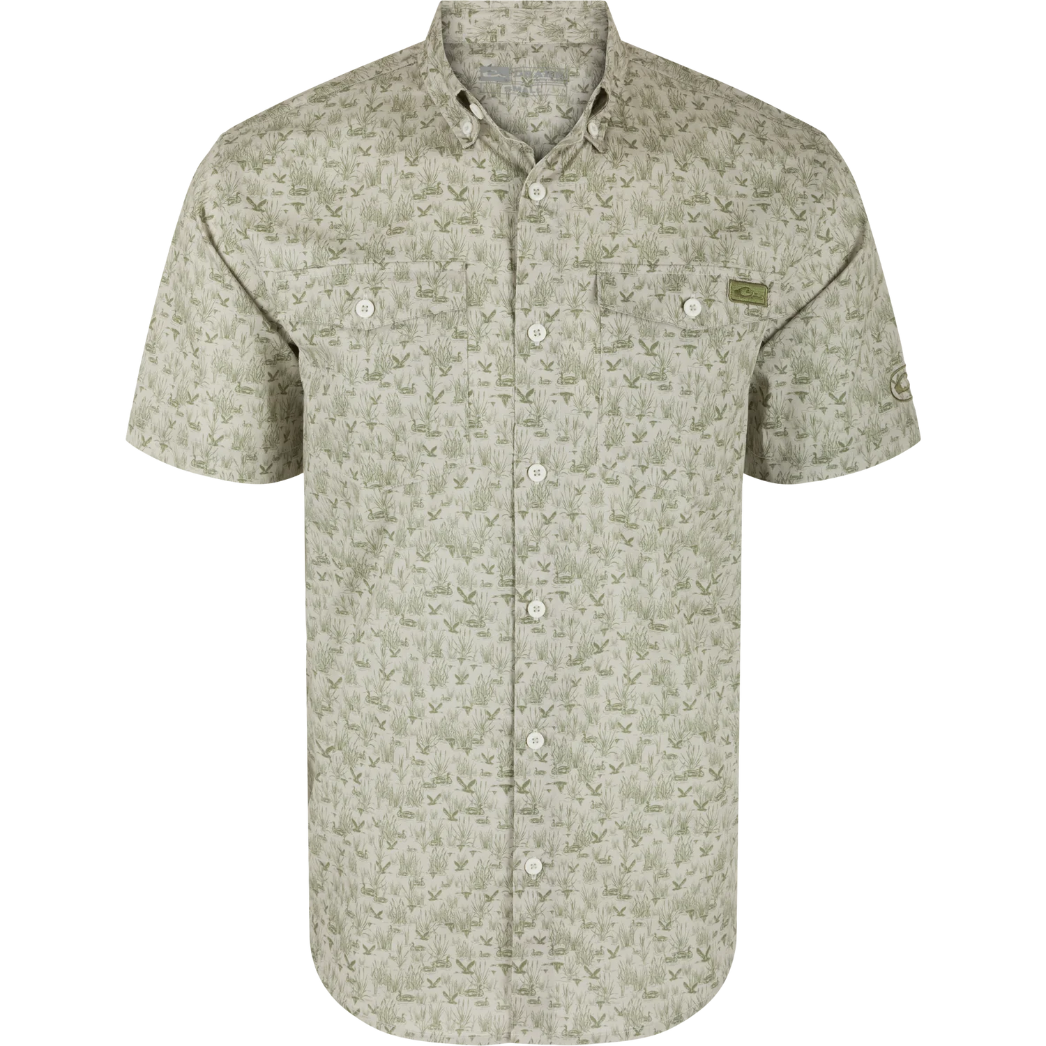 The Cotton SS Shirt Marsh Print - Timber Wolf/Burnt Olive
