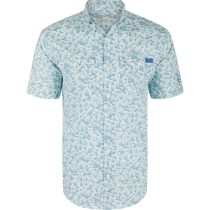 The Cotton SS Shirt Marsh Print - White/Marina Blue
