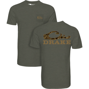 Drake Stacked Logo Old School Tee - Deep Depths Dark Heather