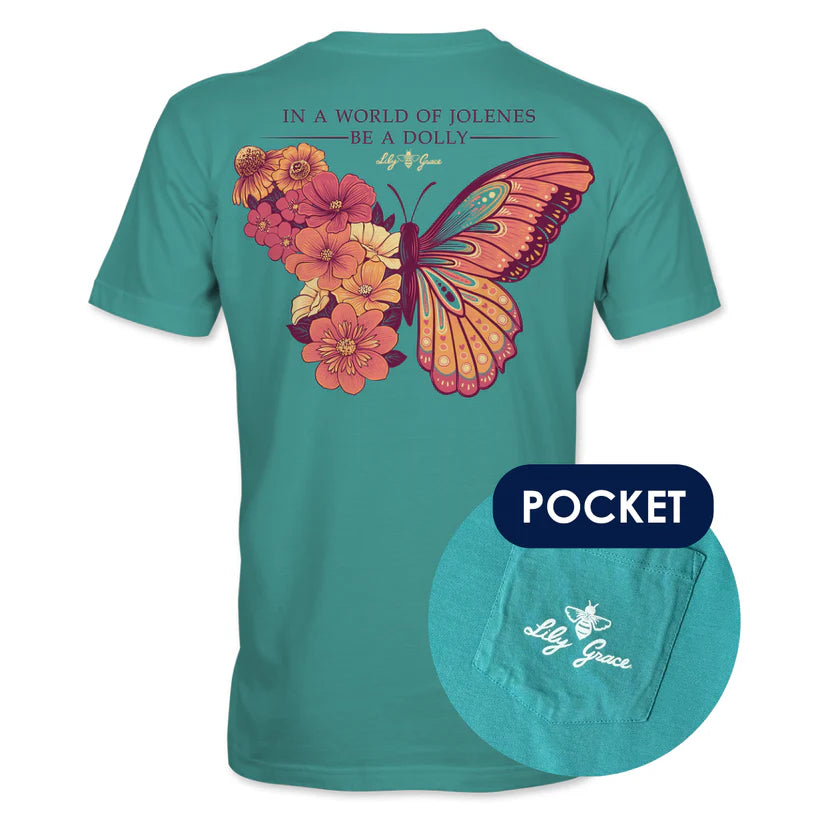 Dolly Butterfly Flowers Blooming T-Shirt - Seafoam