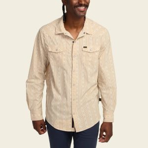 H Bar B Tech Longsleeve - Mosquero Stripe - Brown Rice
