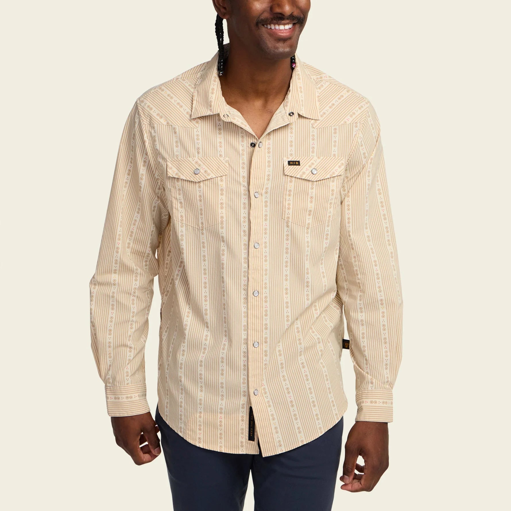 H Bar B Tech Longsleeve - Mosquero Stripe - Brown Rice