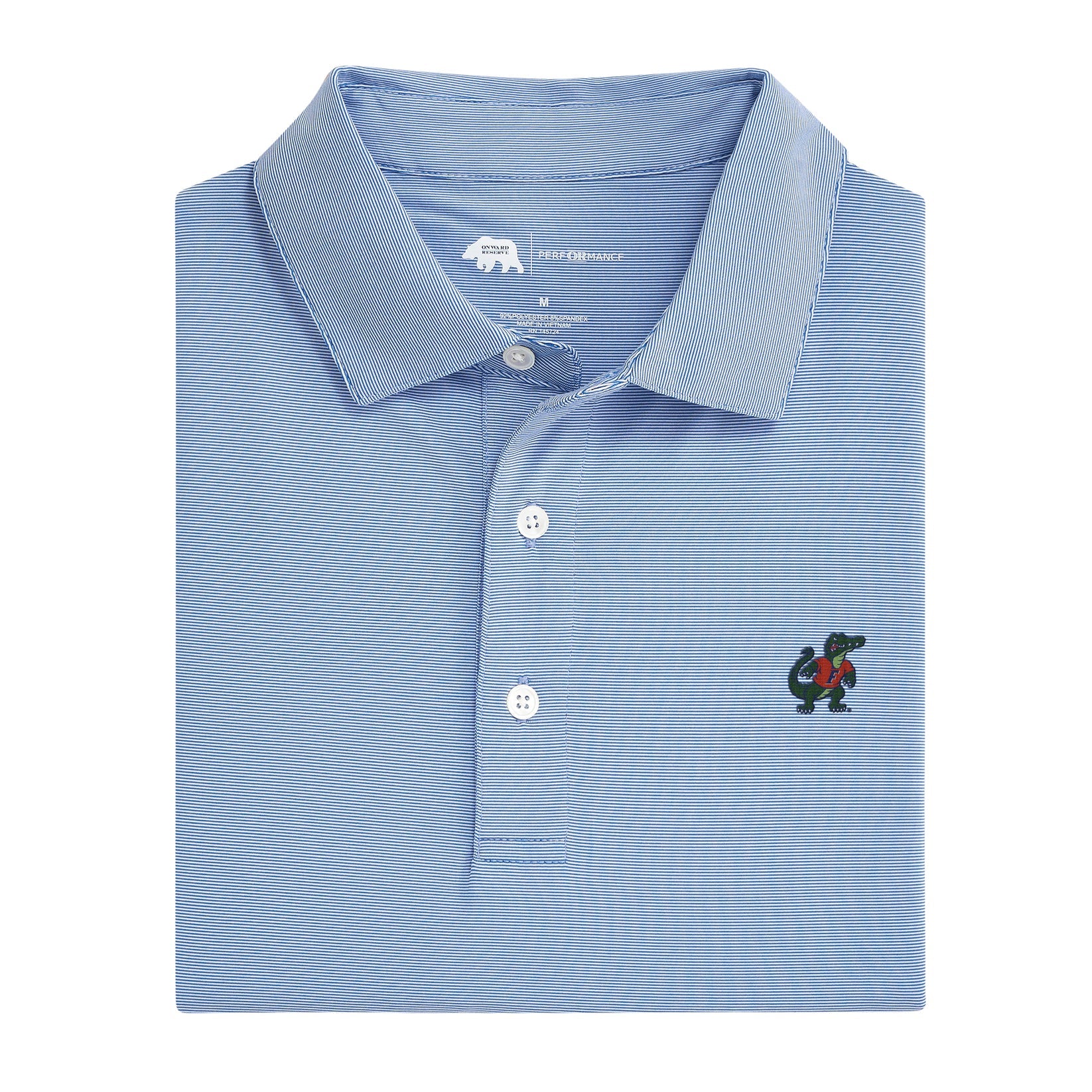 Florida Standing Gator Hairline Stripe Performance Polo - Sky