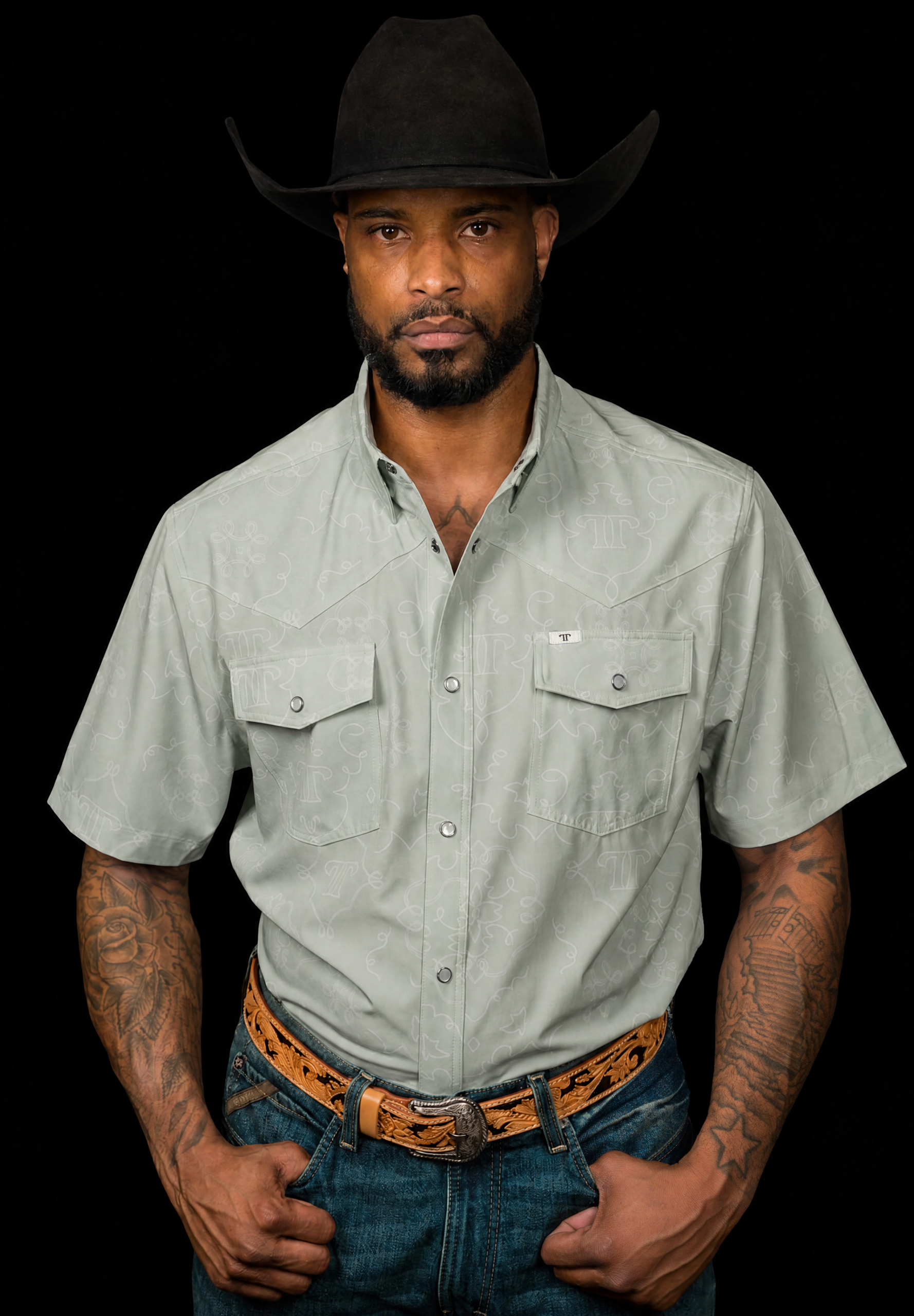 The Carson in Grey Green - Short Sleeve Pearl Snap Shirt