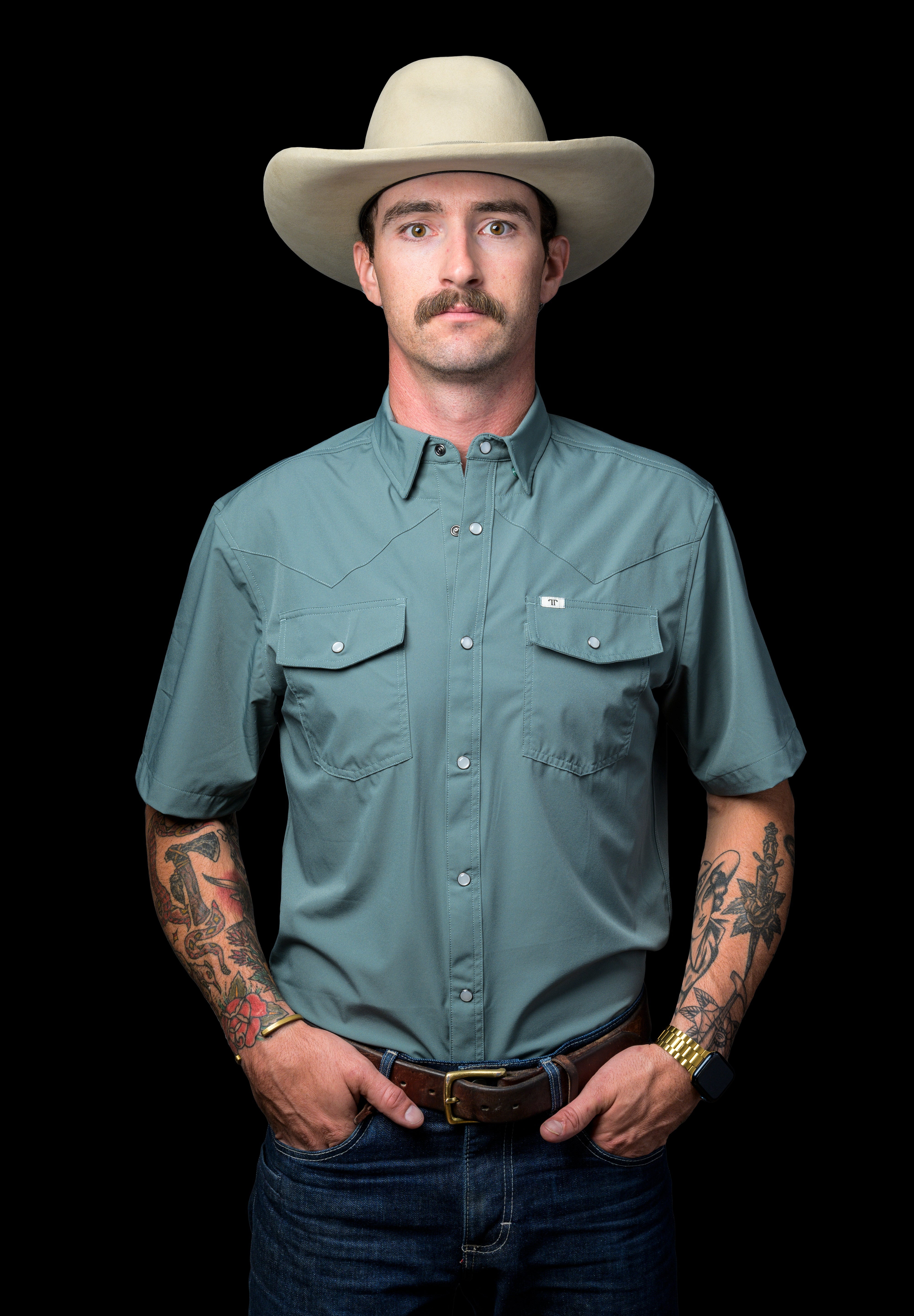 CORE - Men's Aqua Short Sleeve Pearl Snap Shirt