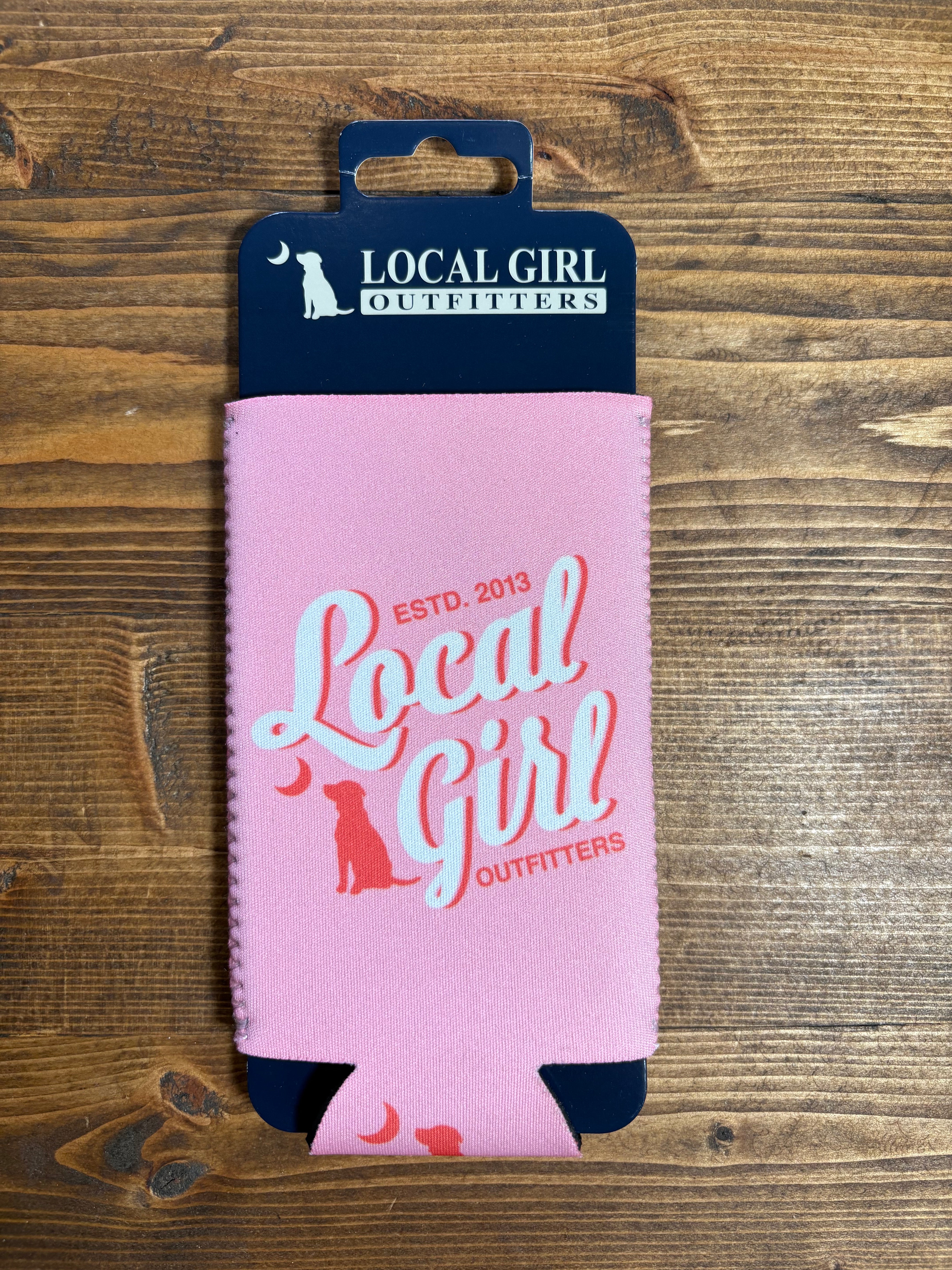 LG Stacked Script Slim Koozie - Baby Pink