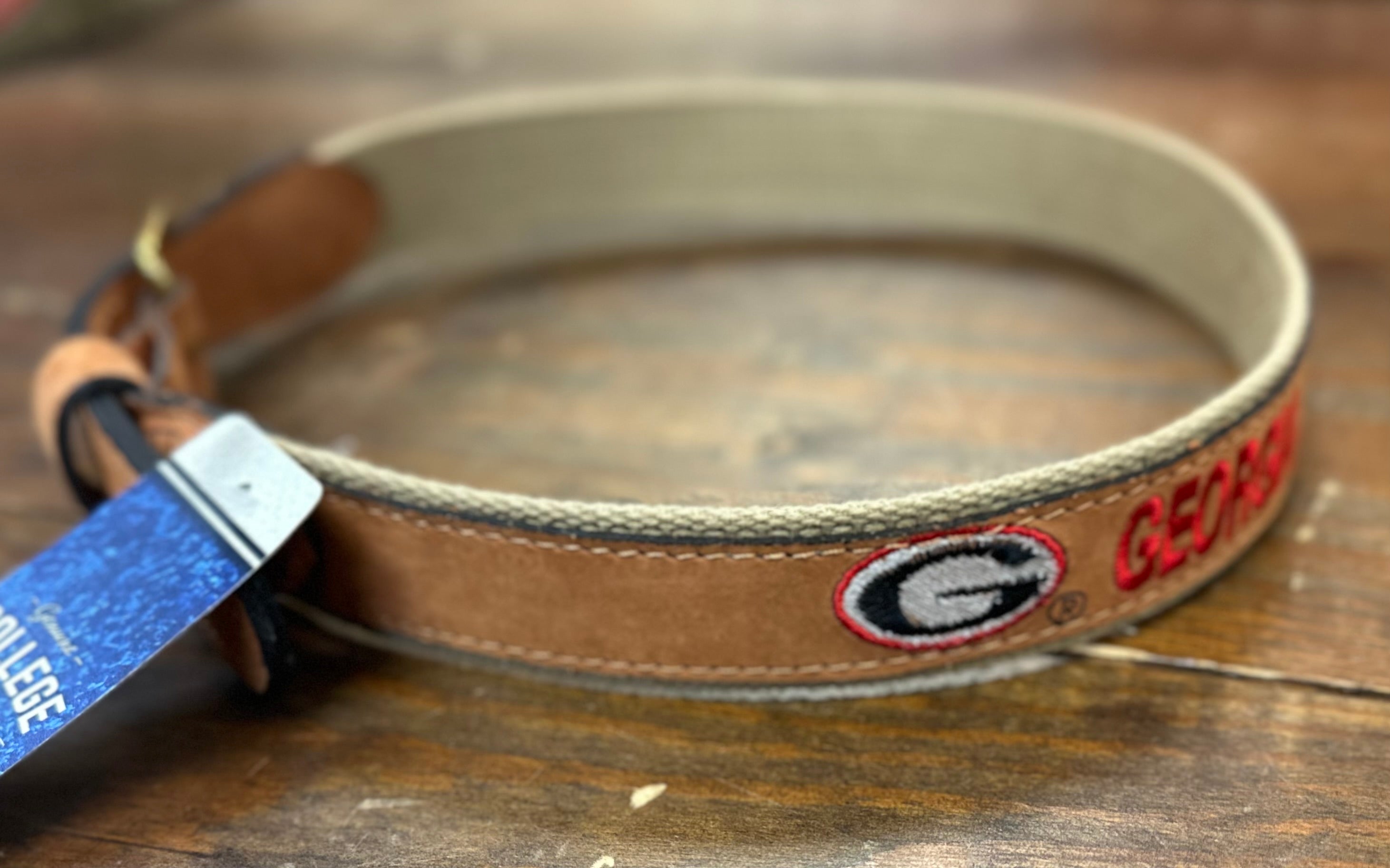 UGA Tan Leather Embroidered Belt