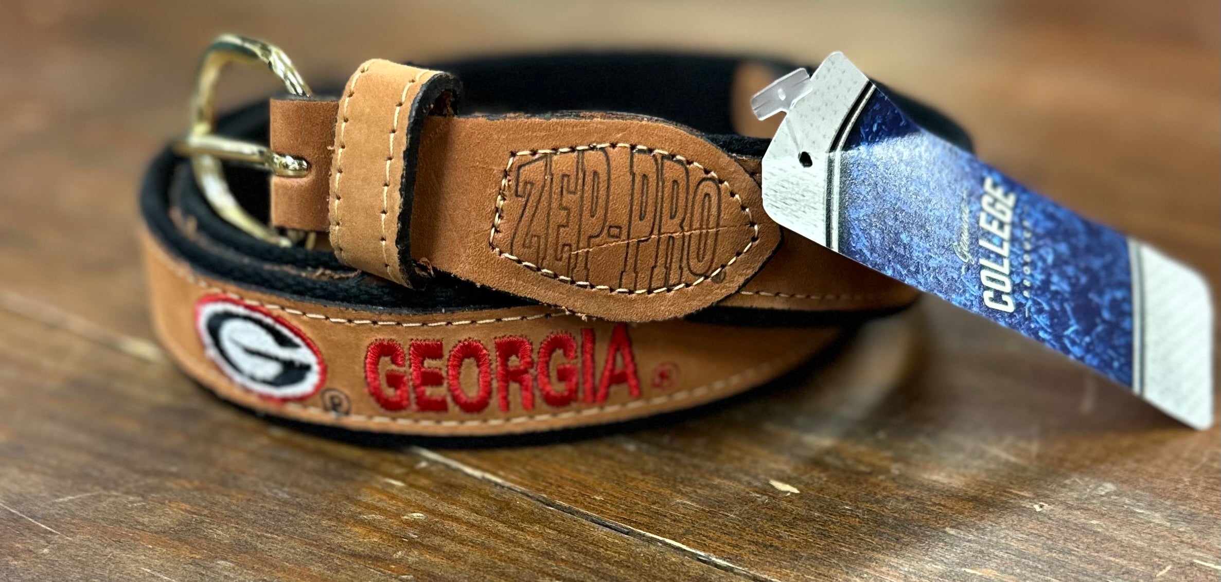 UGA Oval G Tan and Black Embroidered Belt