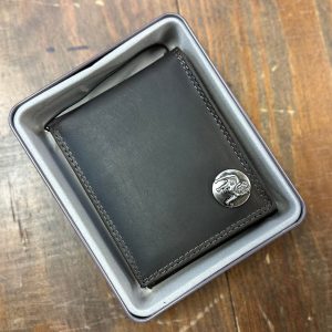 Light Brown Crazy Horse Bifold Wallet - Standing Bulldog