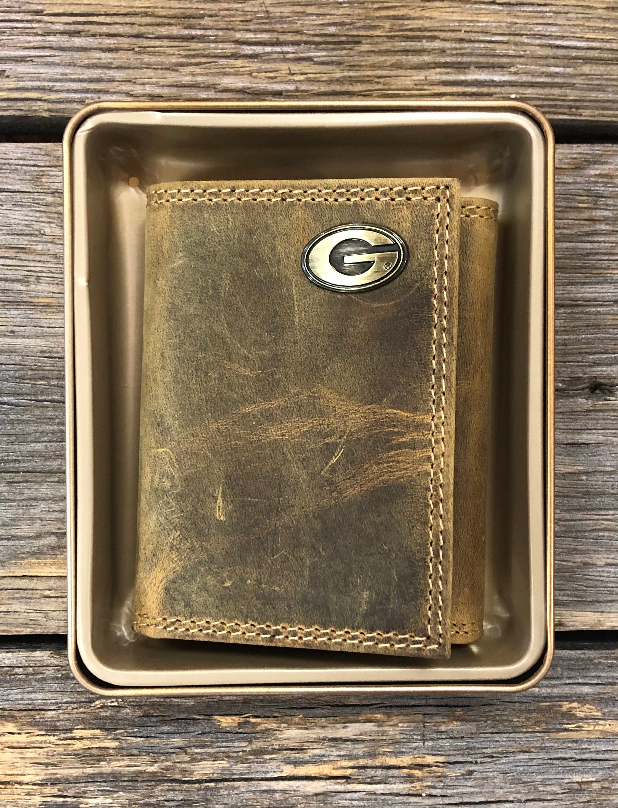 UGA Vintage Tan Tri-Fold Wallet