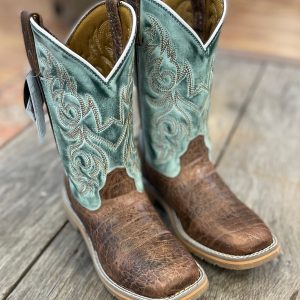 Youth Brown/Blue Shoulder Print Western Boot